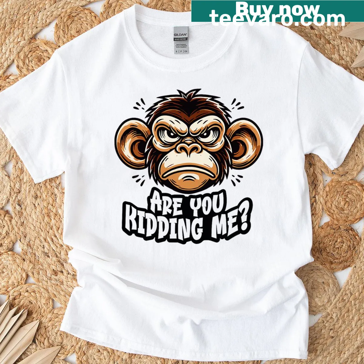 Funny T-shirt featuring an angry monkey graphic and sarcastic text. — on a men's t-shirt