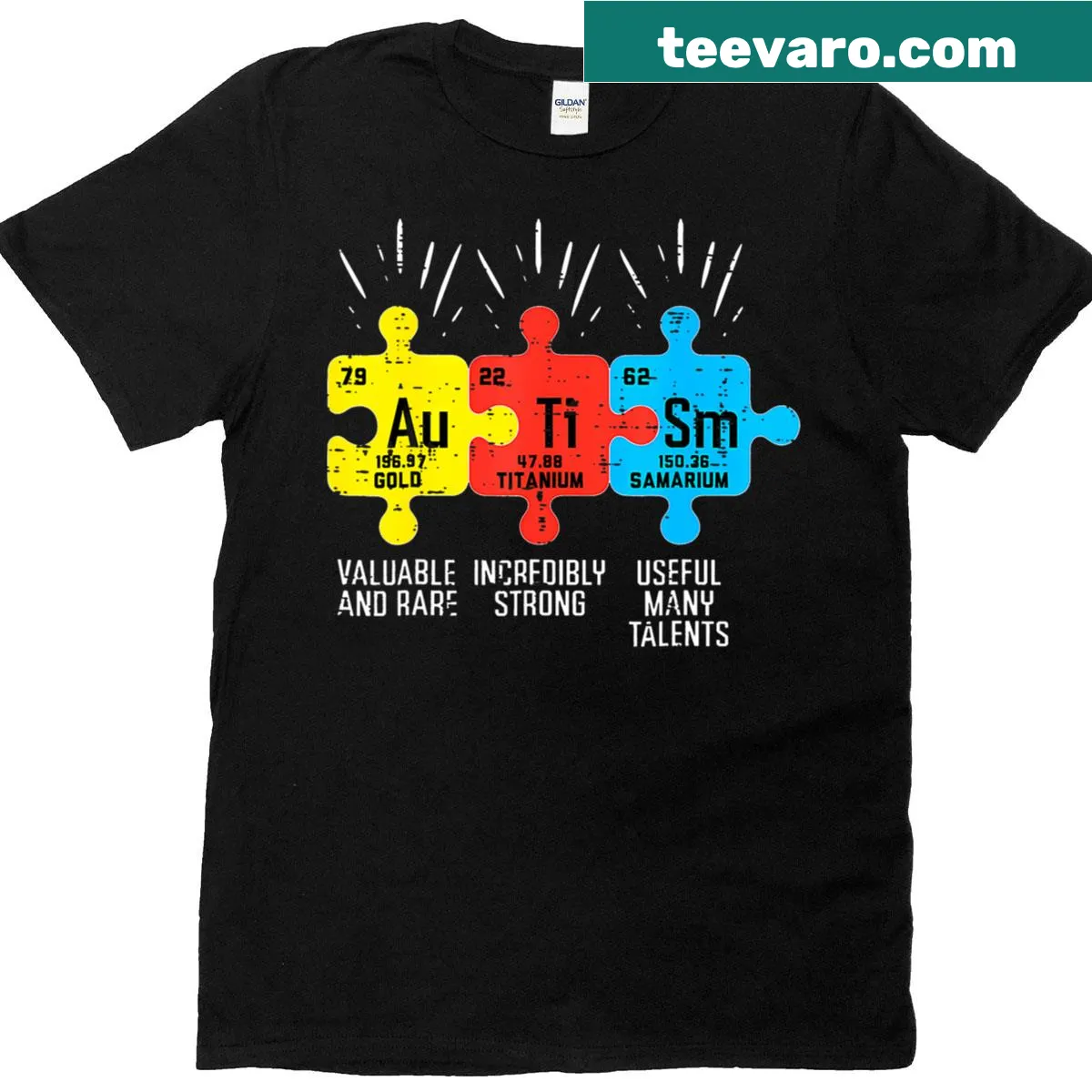 Periodic table-inspired Autism awareness t-shirt — on a men's t-shirt