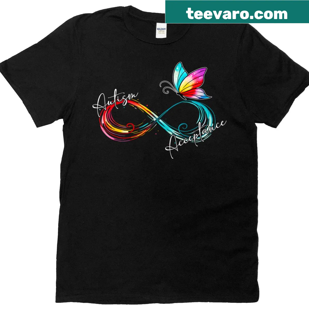 Infinity symbol in red representing autism acceptance — on a men's t-shirt
