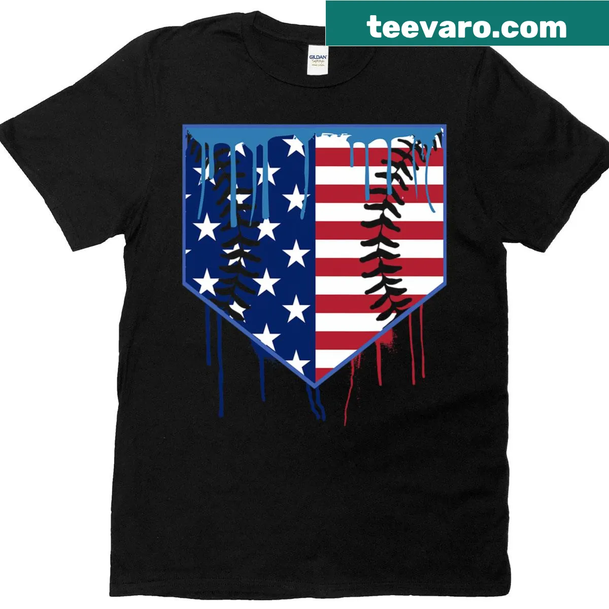 Patriotic t-shirt with baseball ice cream cone design — on a men's t-shirt