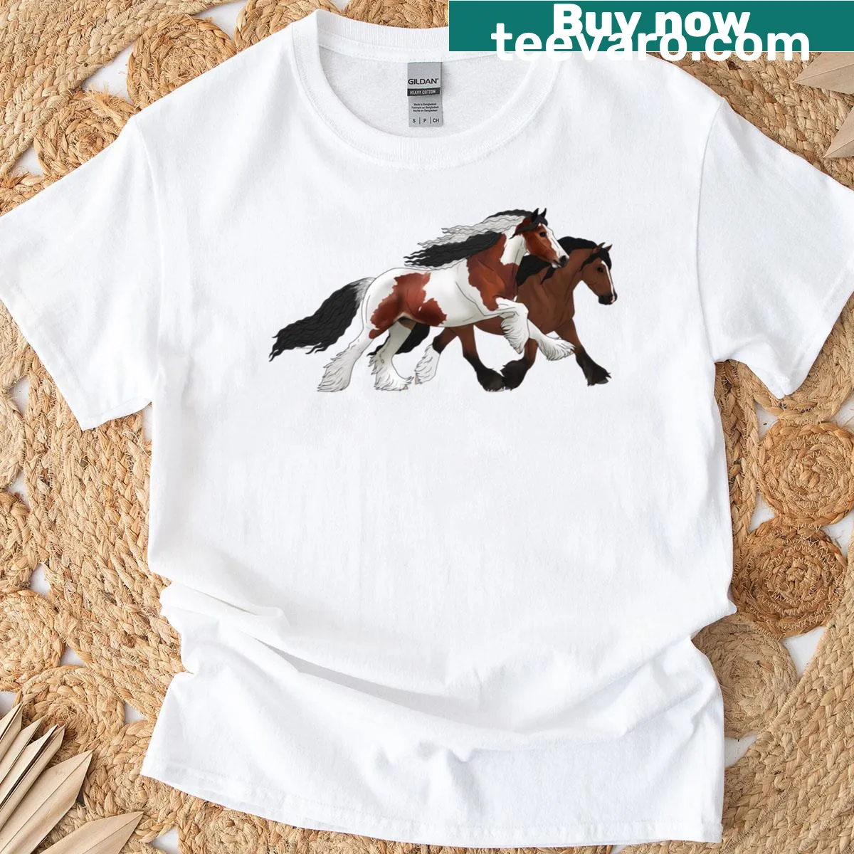 Illustration of Bay Gypsy Vanners on a T-shirt — on a men's t-shirt