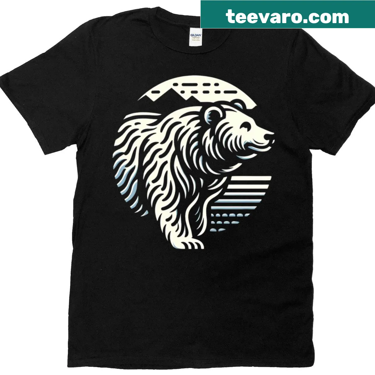 Cartoon bear graphic on a T-shirt representing adventure — on a men's t-shirt