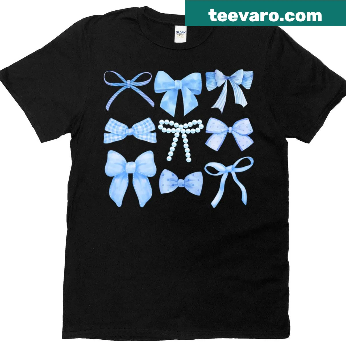Cute graphic with blue bow and ribbon on T-shirt — on a men's t-shirt