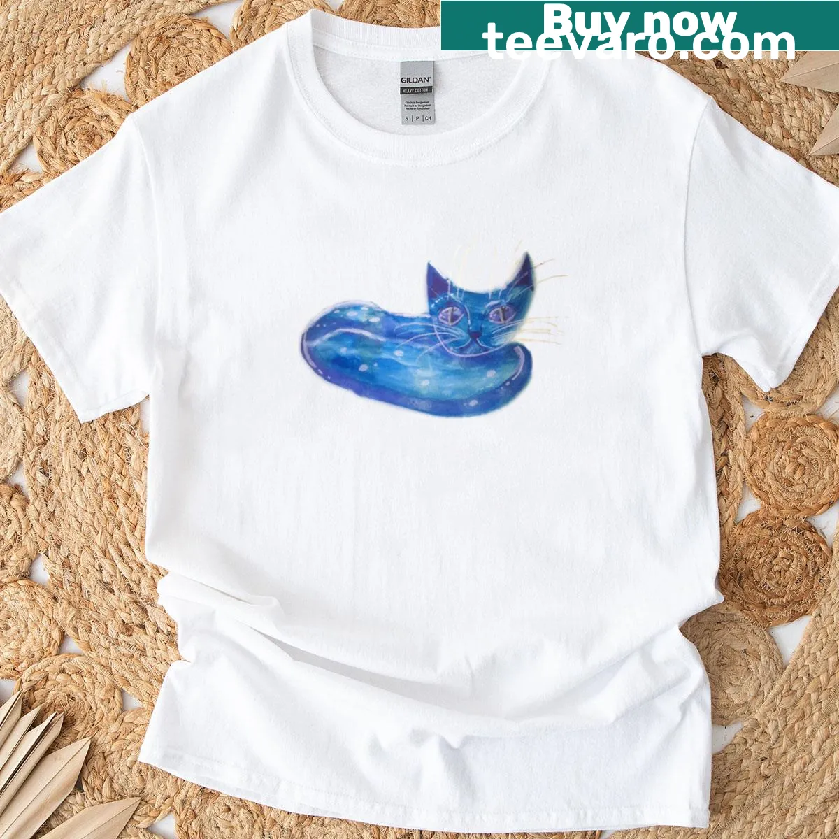 Watercolor design of a cat in water on a T-shirt — on a men's t-shirt
