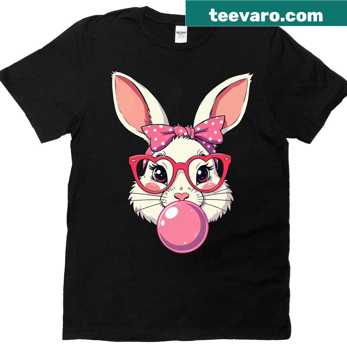 Cute Bunny Face T-shirt with coquette bow design for Easter — on a men's t-shirt