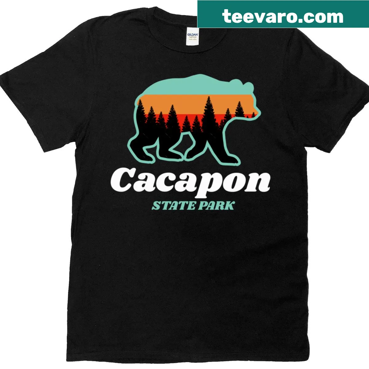 Illustrated T-shirt featuring Cacapon Resort State Park — on a men's t-shirt