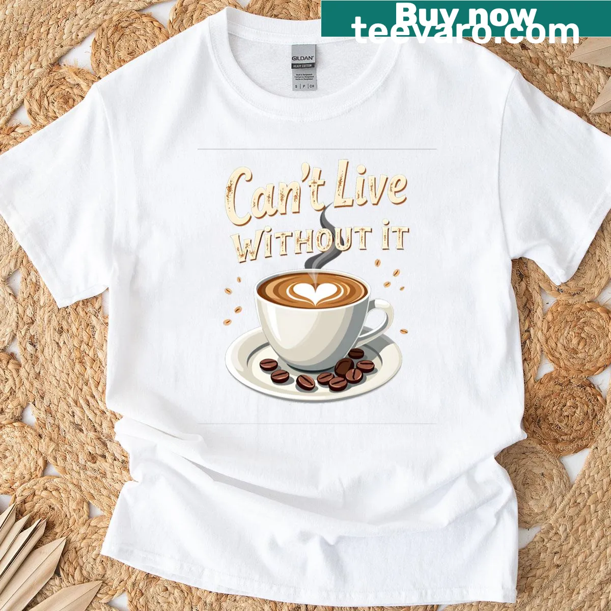 Heartfelt Can't Live Without Coffee Love T-shirt with typographic design — on a men's t-shirt