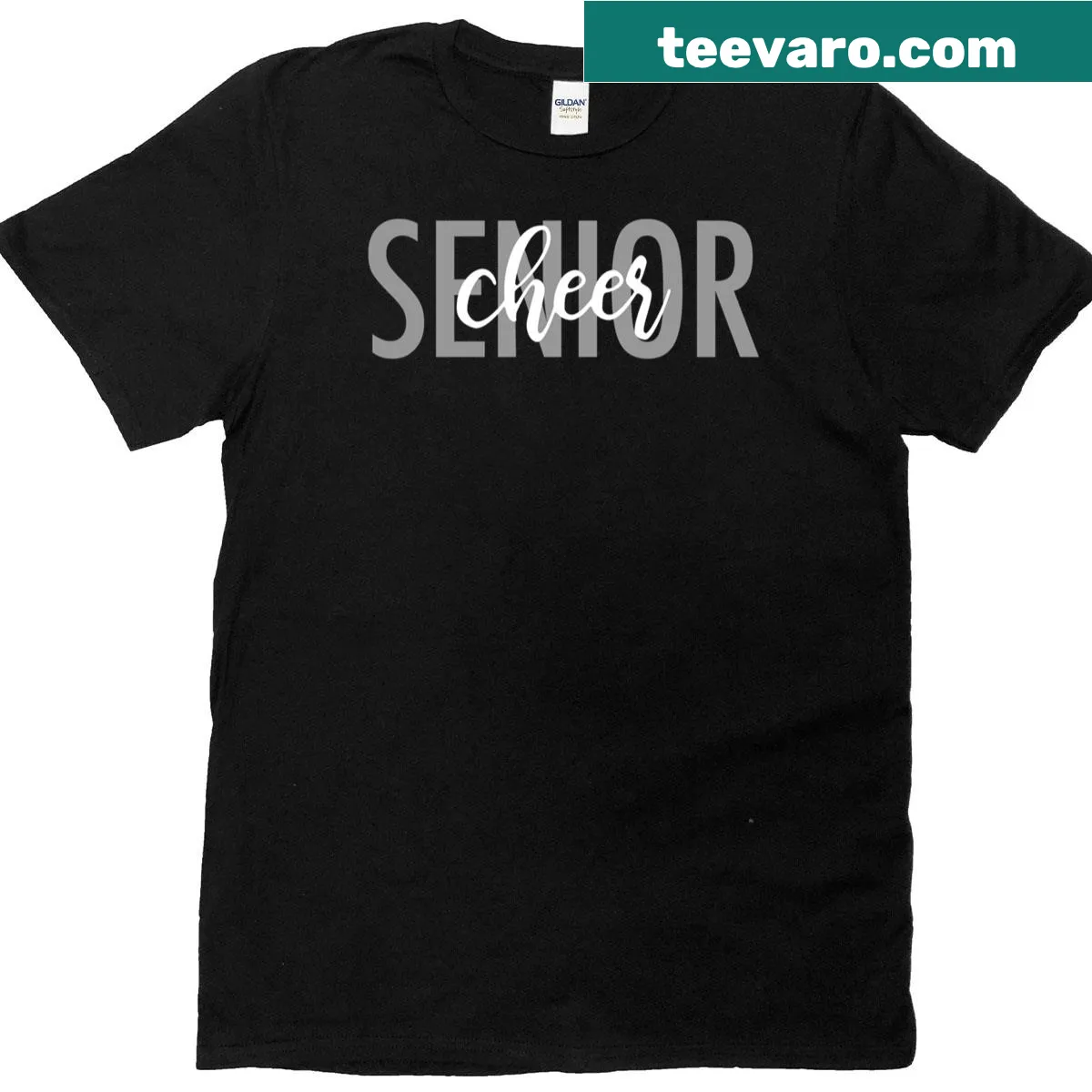 Illustration of cheerleader pompoms with 'Senior Cheer' text — on a men's t-shirt