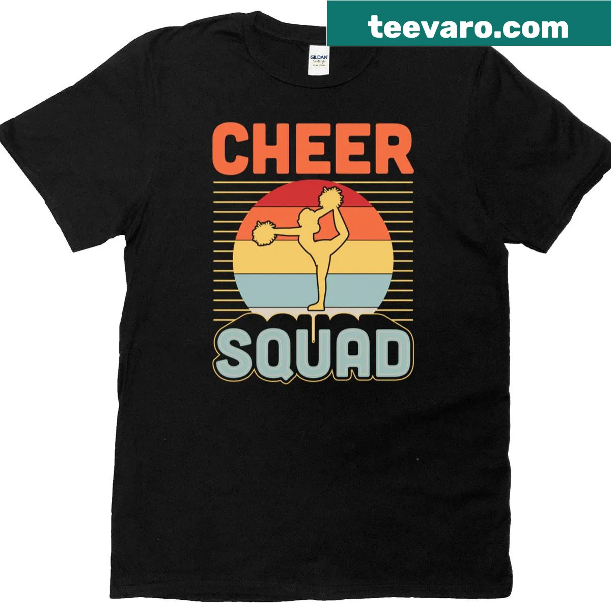 Vintage-style Cheer Squad t-shirt with retro typography and pompom graphics — on a men's t-shirt