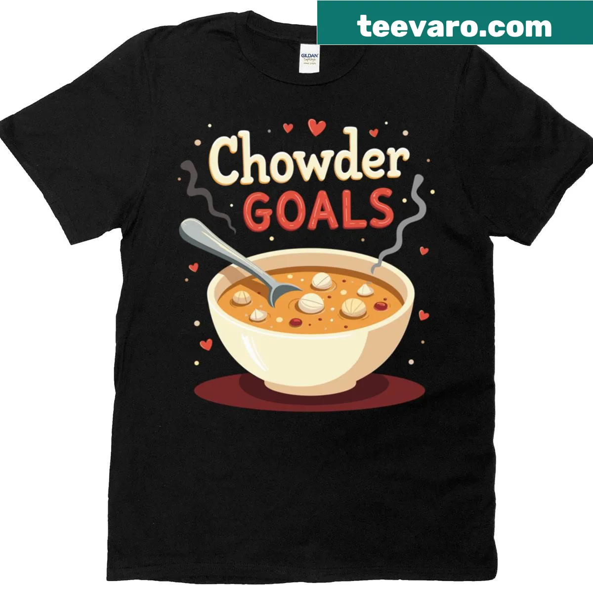 Illustration of clam chowder in a bowl on a T-shirt — on a men's t-shirt