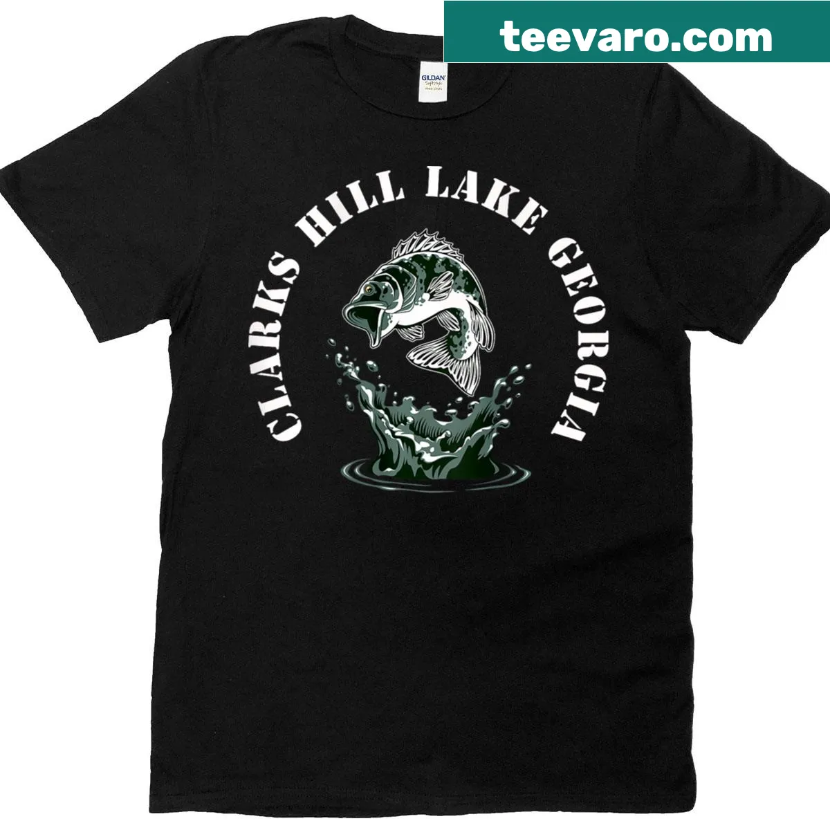 Artistic representation of Clarks Hill Lake on T-shirt — on a men's t-shirt