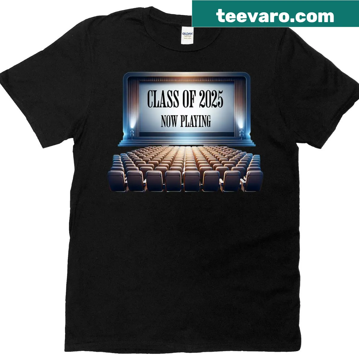 Funny graduation T-shirt with 'Class Of 2025 Now Playing' text — on a men's t-shirt