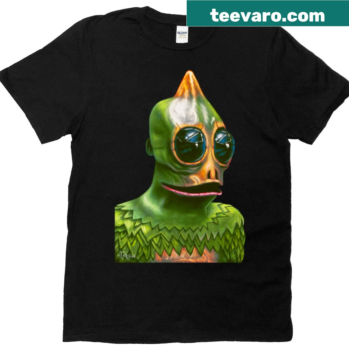 Sleestak illustration from Land of the Lost on T-shirt — on a men's t-shirt