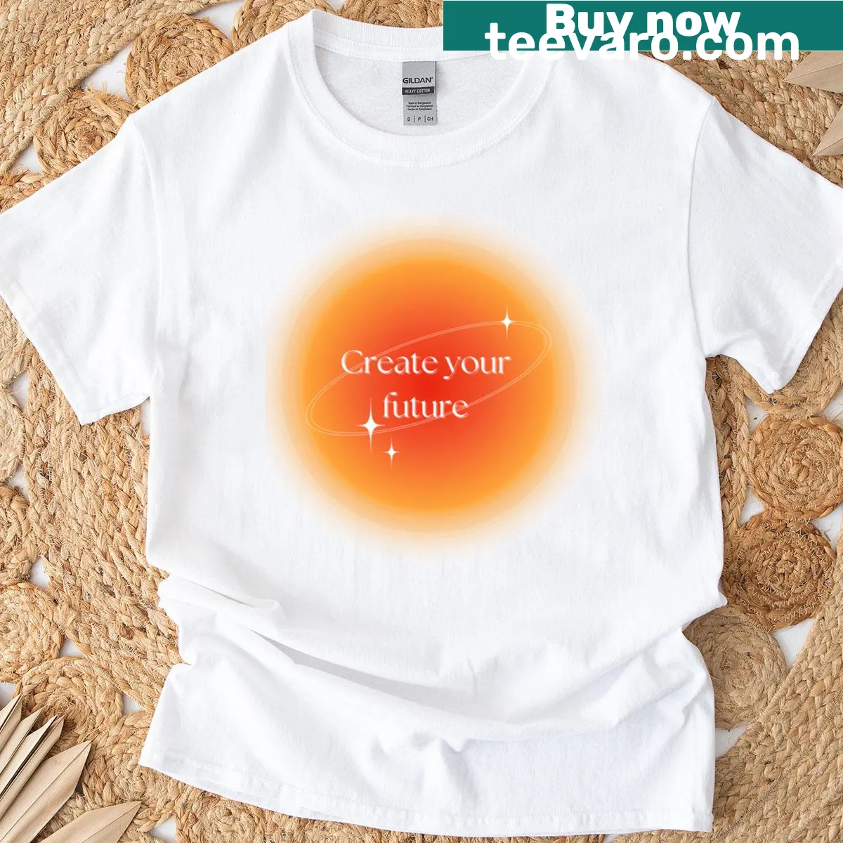 Motivational cosmic design T-shirt encouraging future creation — on a men's t-shirt