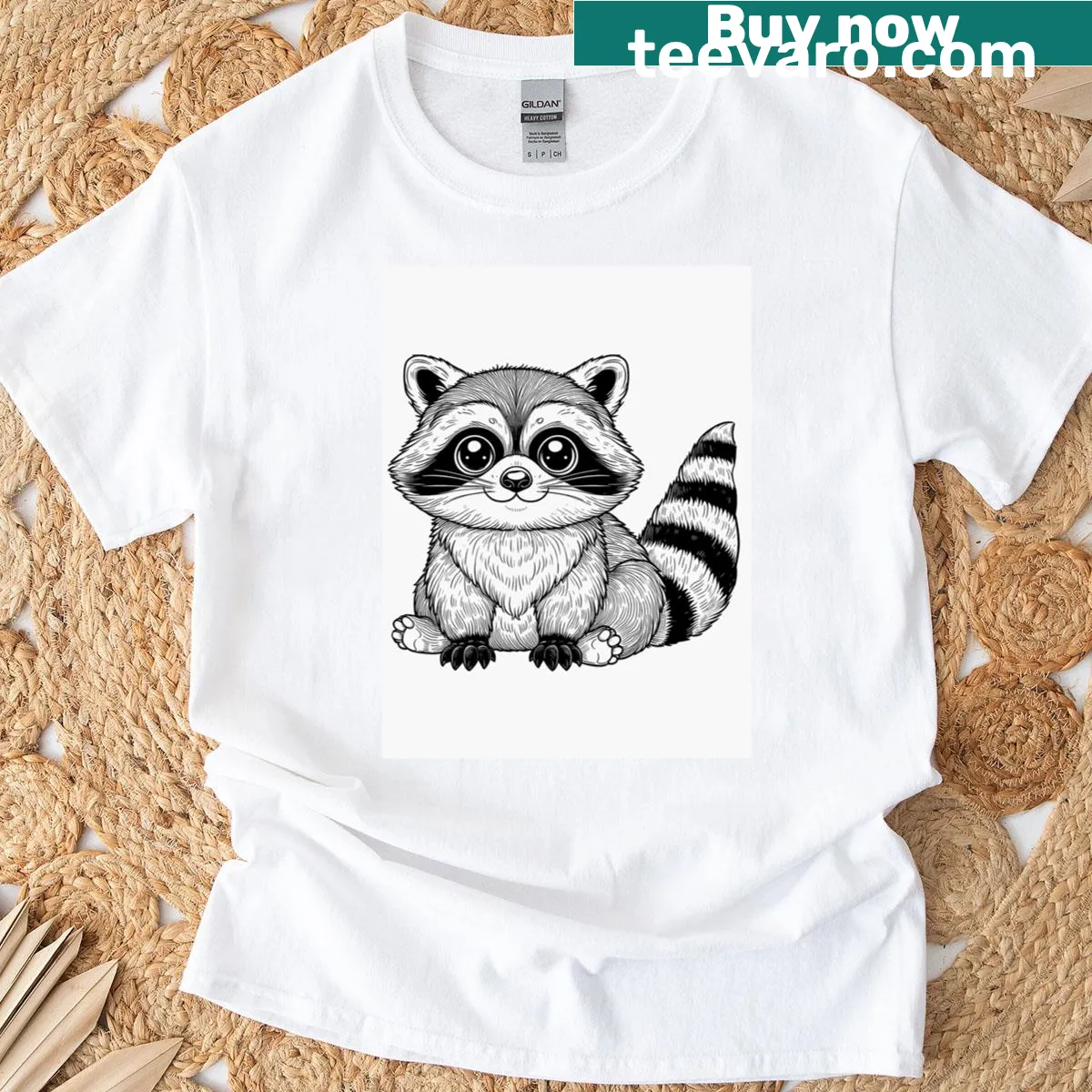 Cartoon illustration of a playful raccoon on T-shirt — on a men's t-shirt