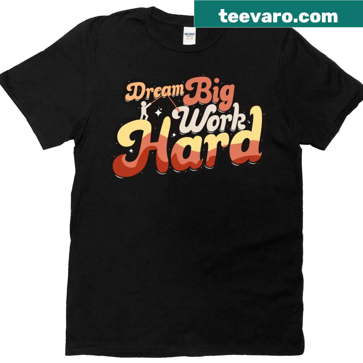 Inspirational t-shirt with 'Dream Big Work Hard' text. — on a men's t-shirt