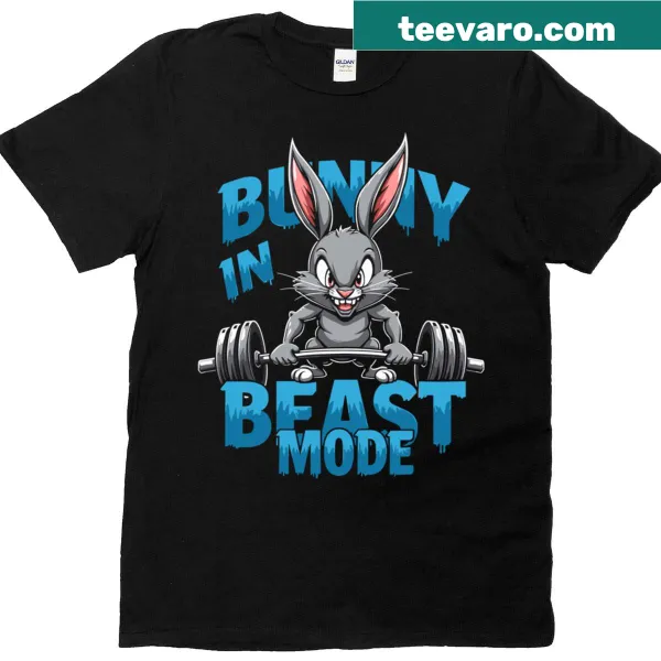 Playful fitness bunny design on a gym workout T-shirt