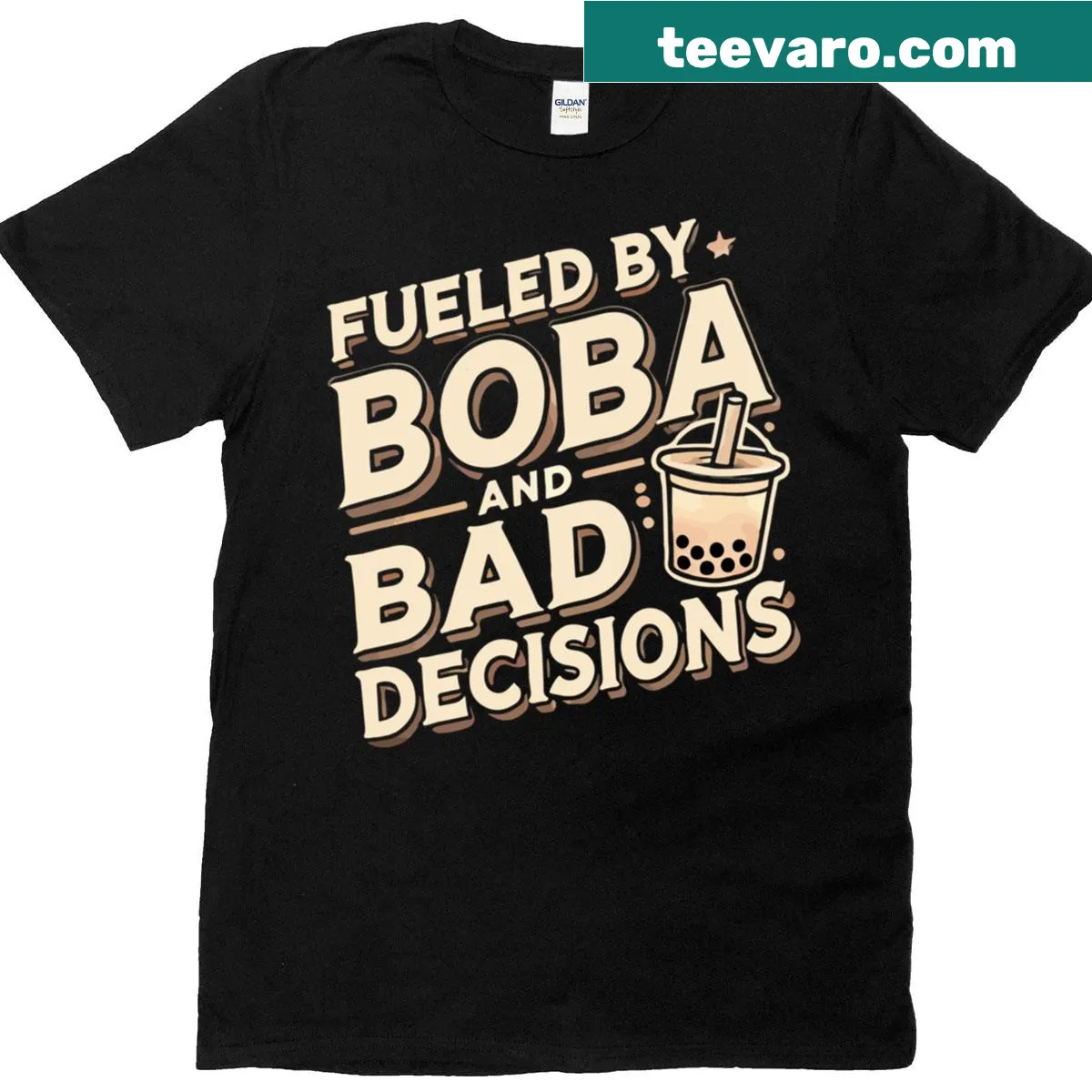 Humorous Boba tea t-shirt featuring the phrase about bad decisions — on a men's t-shirt