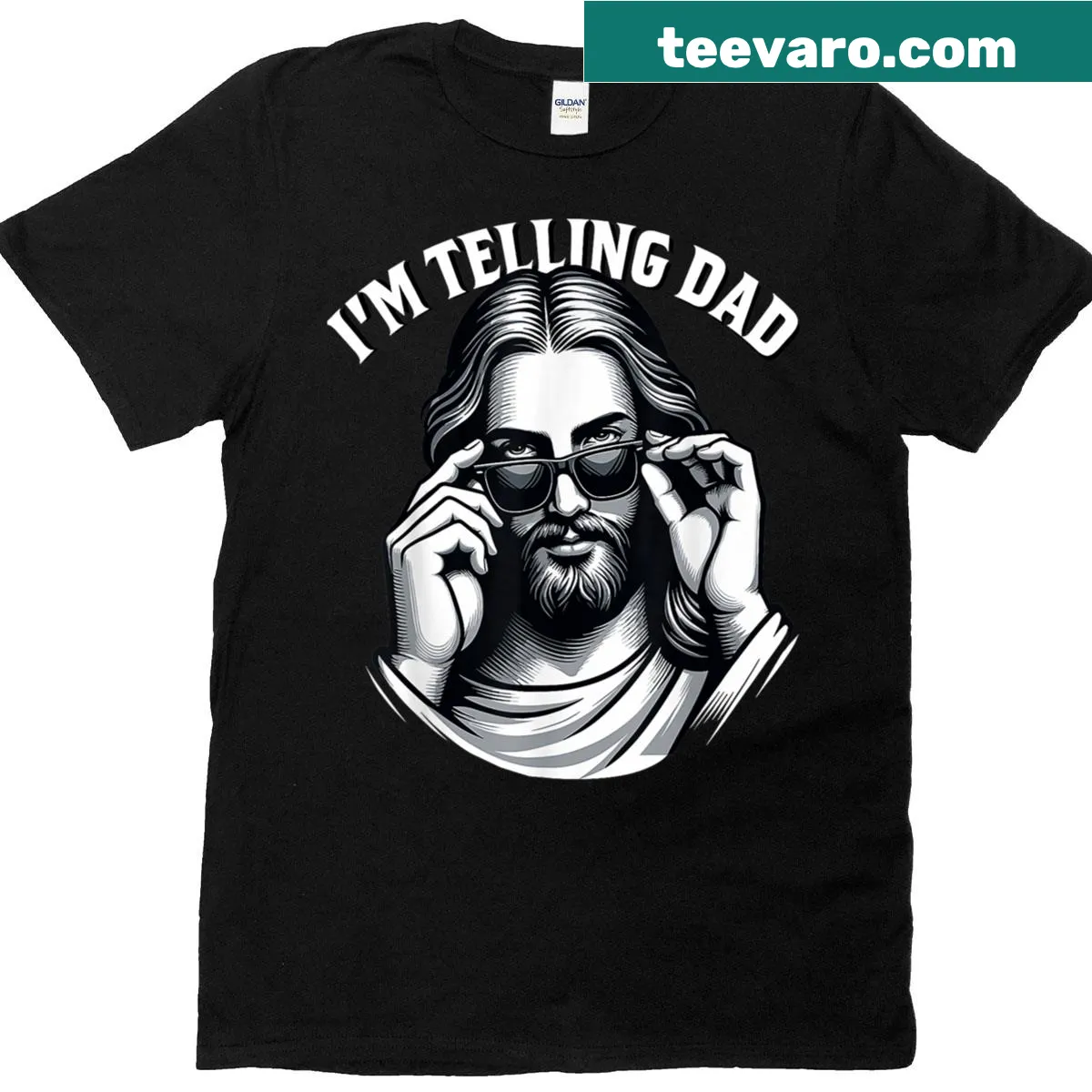 Vintage-style T-shirt with humorous religious graphic and text — on a men's t-shirt