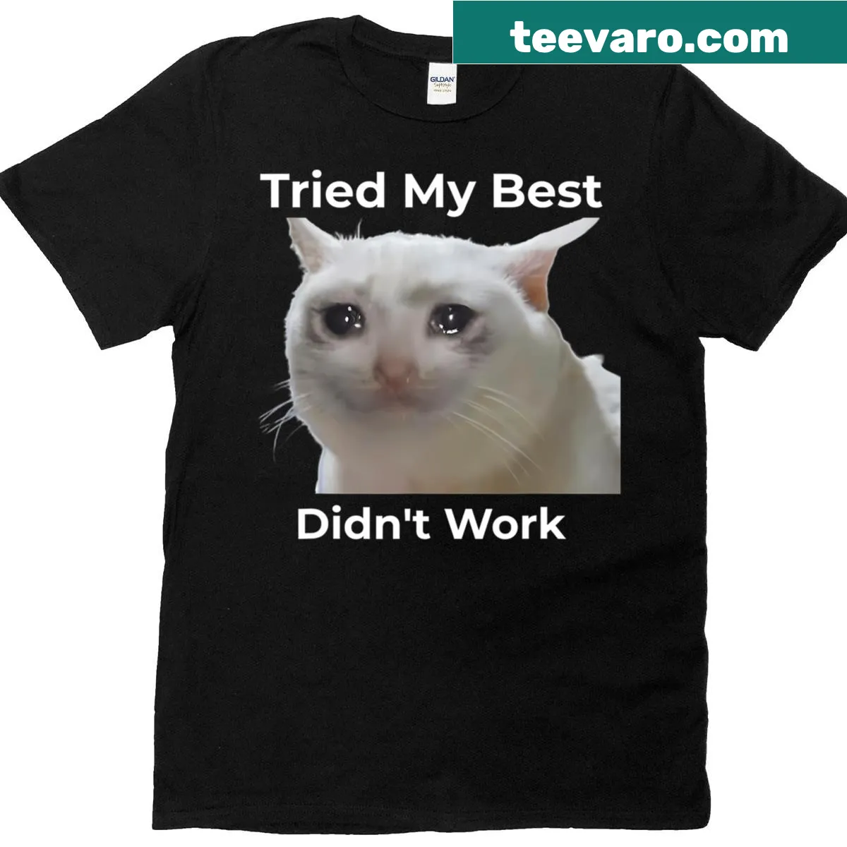 Funny cat meme t-shirt with humorous text — on a men's t-shirt