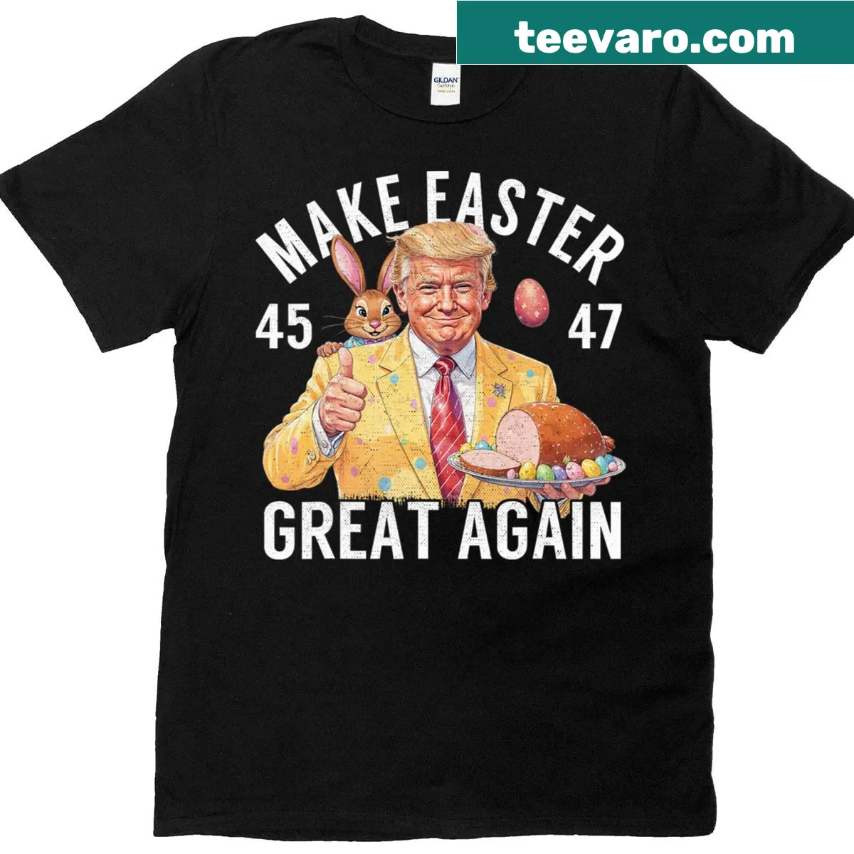 Humorous Easter-themed shirt featuring eggs and political commentary — on a men's t-shirt