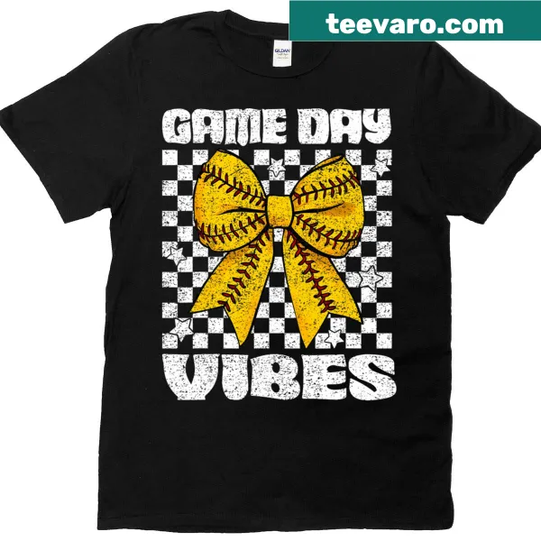 Softball Mama T-shirt with coquette bow graphic and game day vibes