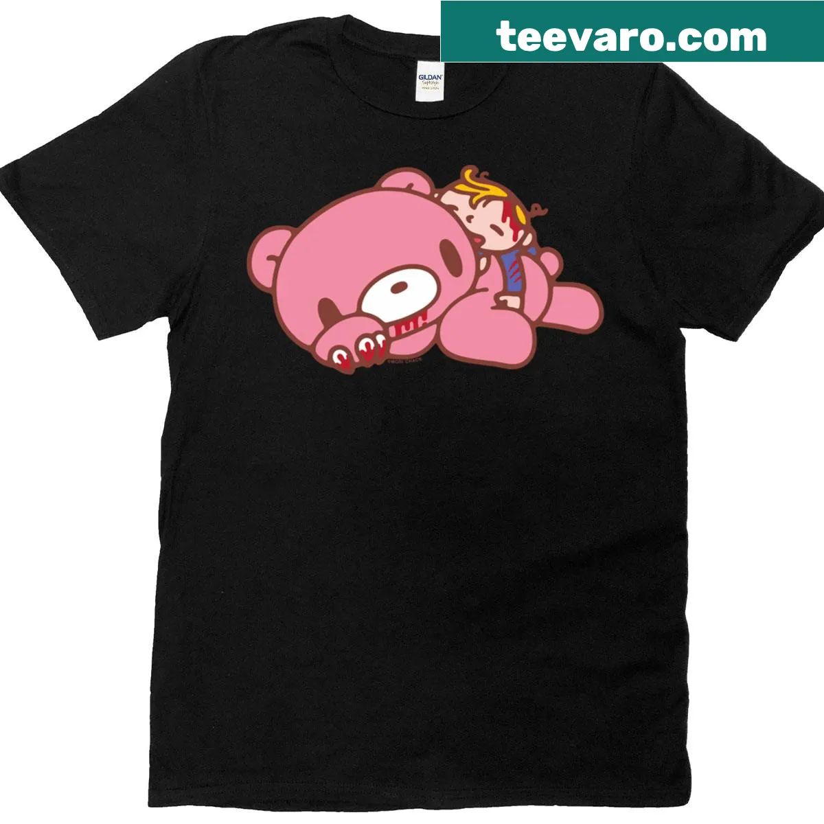 Anime-inspired t-shirt featuring Gloomy Bear in playful poses — on a men's t-shirt