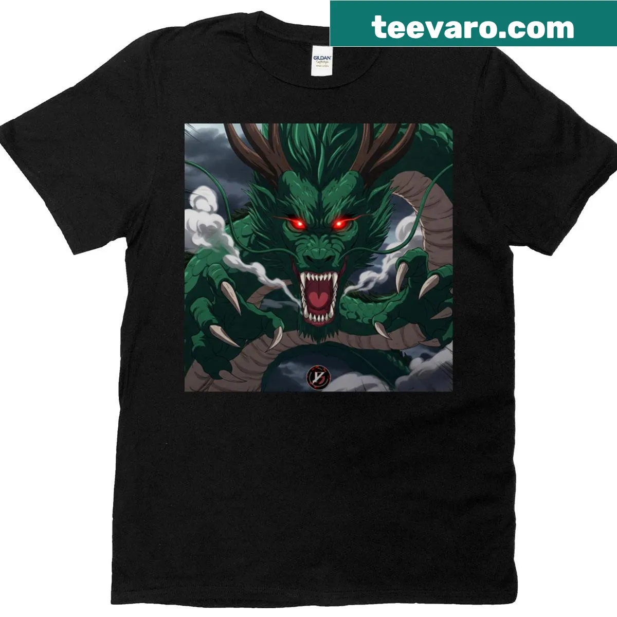 Anime-style green dragon graphic tee — on a men's t-shirt