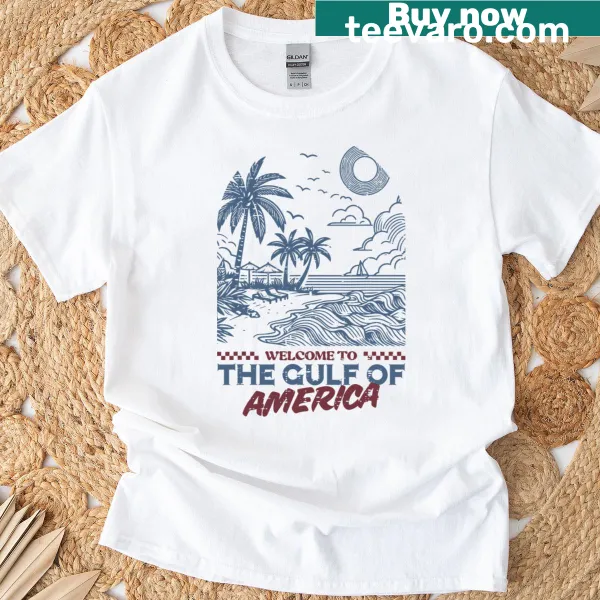 Vintage-style beach drawing t-shirt featuring the Gulf of USA scene