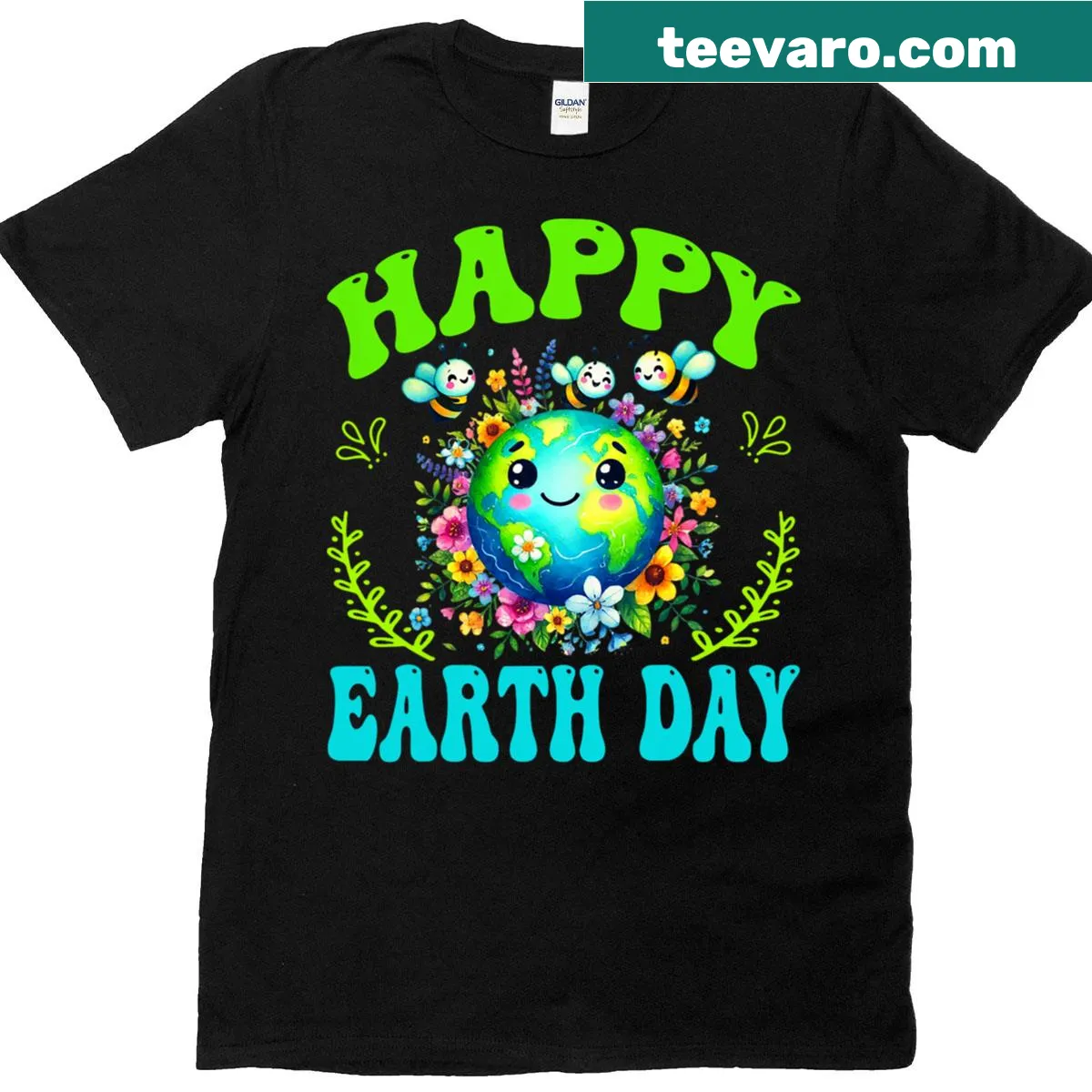 Cute Earth Day 2025 T-shirt featuring a happy Earth graphic — on a men's t-shirt