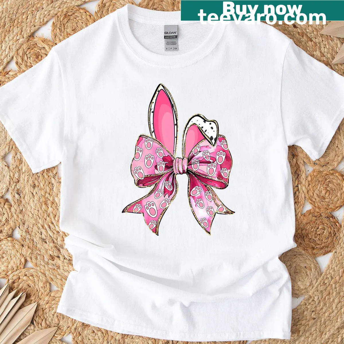 Cute Easter Bunny t-shirt with coquette bow and ears design — on a men's t-shirt