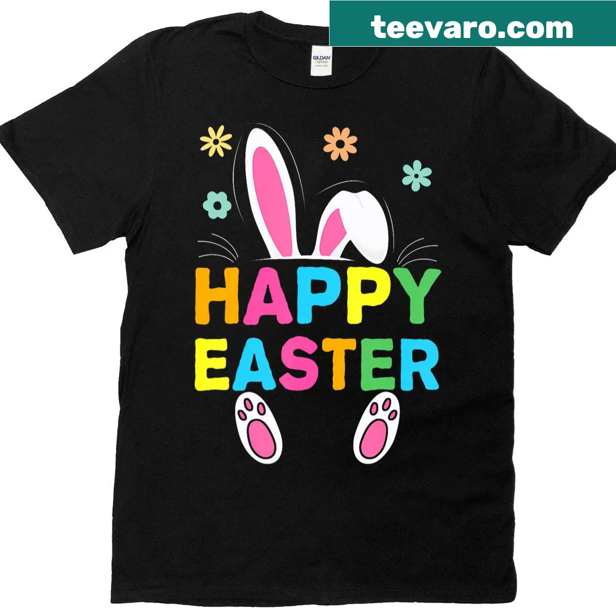 Funny bunny rabbit face graphic on a girls' Easter T-shirt — on a men's t-shirt