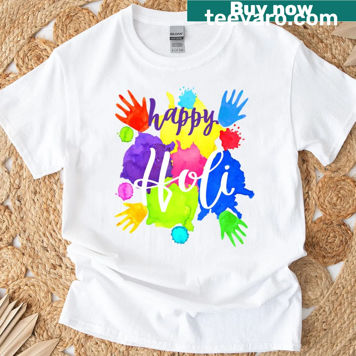 Kids T-shirt celebrating Holi with colorful graphics — on a men's t-shirt