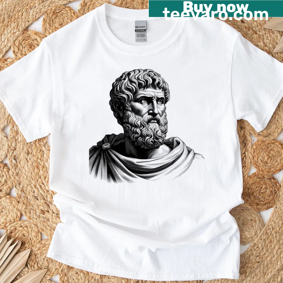 T-shirt featuring an artistic rendering of Herodotus — on a men's t-shirt
