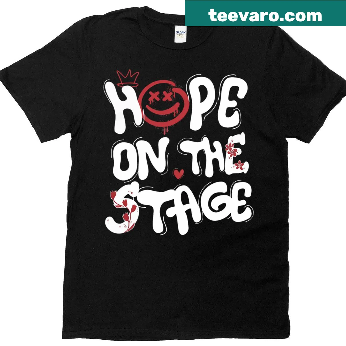 Inspirational t-shirt with the graphic message Hope On The Stage — on a men's t-shirt