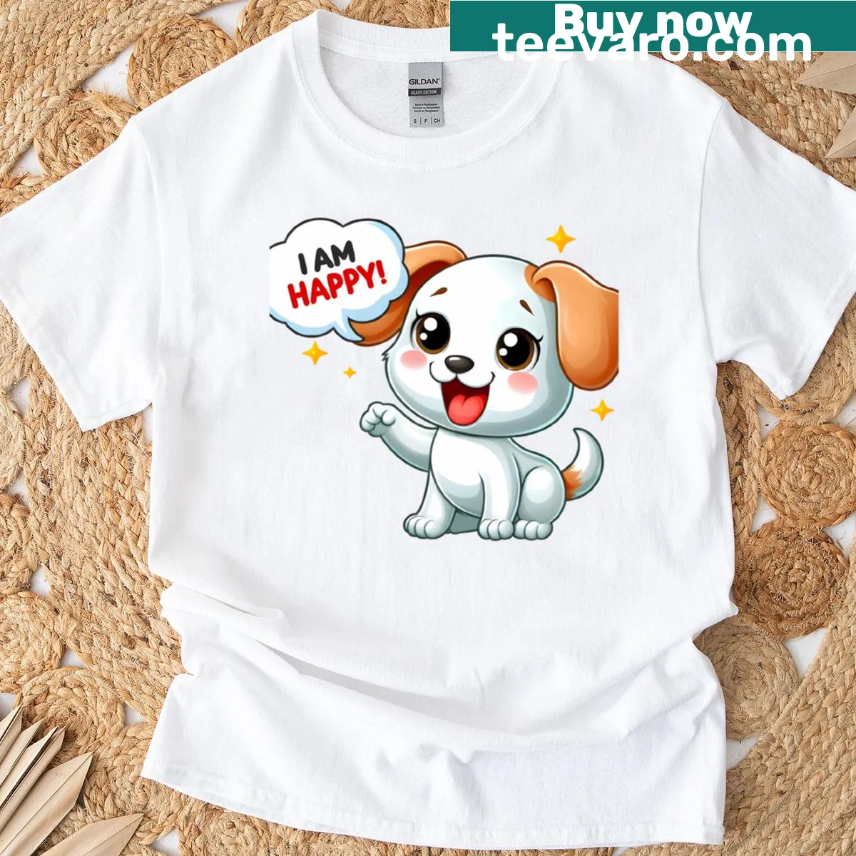 Uplifting T-shirt with the phrase 'I Am Happy' in clear typography — on a men's t-shirt