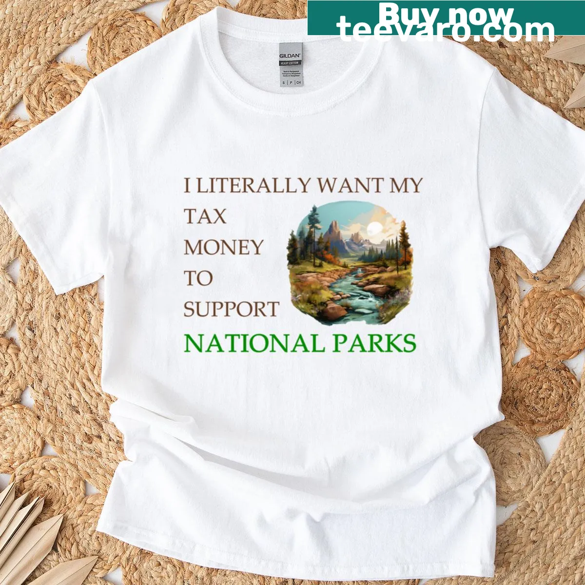 Tax dollars support national parks graphic on t-shirt — on a men's t-shirt