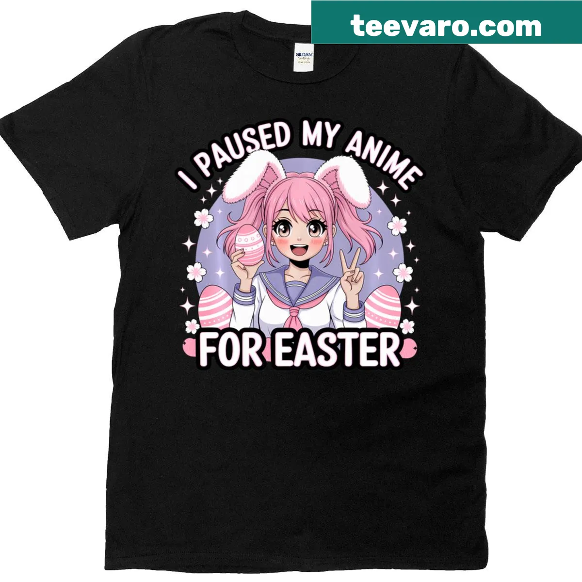 T-shirt with the text 'I Paused My Anime For Easter' and anime graphics — on a men's t-shirt