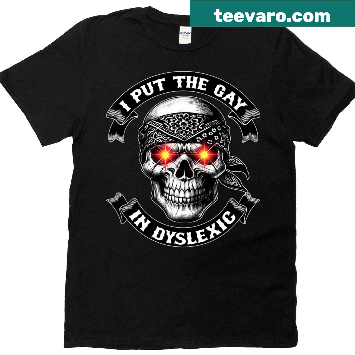 Humorous t-shirt with text about dyslexia and LGBTQ+ pride — on a men's t-shirt