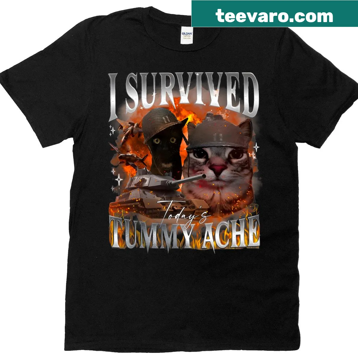 Sarcastic cat meme graphic on a humorous t-shirt — on a men's t-shirt