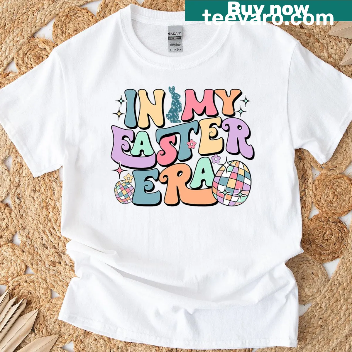 Retro Easter-themed kids t-shirt with playful graphics — on a men's t-shirt