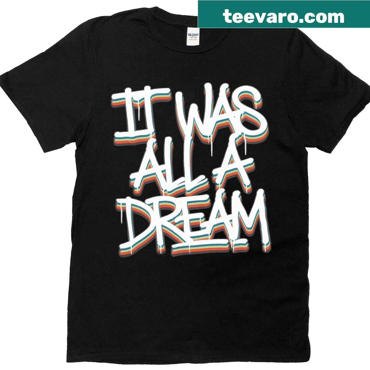 Retro t-shirt celebrating 1990s hip hop with 'It Was A Dream' text — on a men's t-shirt