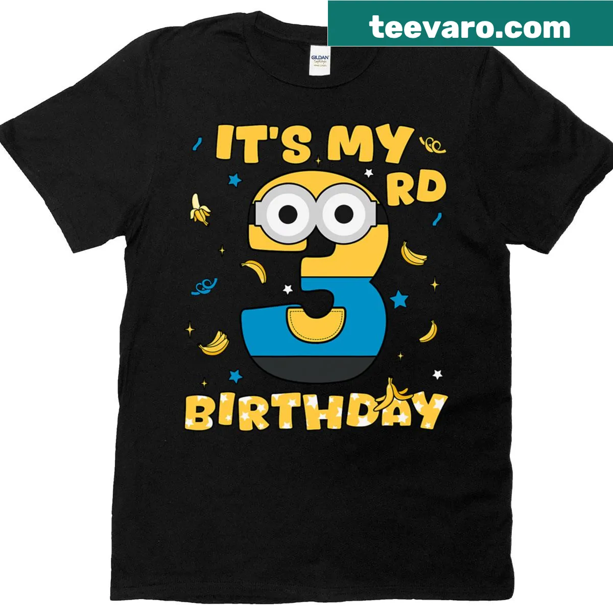 Kids birthday t-shirt with banana illustration and 'It's My 3rd Birthday' text — on a men's t-shirt