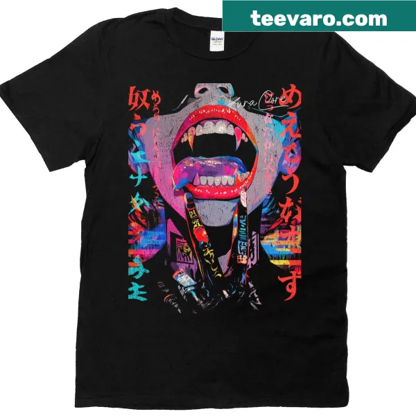 Cyberpunk-inspired retro techwear anime t-shirt