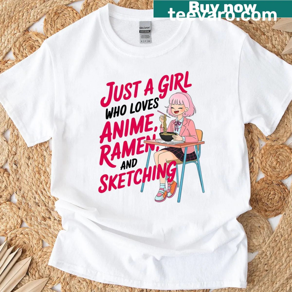 Graphic tee for anime lovers featuring ramen and sketching elements — on a men's t-shirt