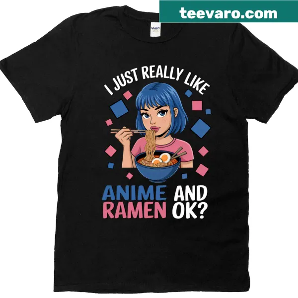 Anime-themed T-shirt featuring characters eating ramen, designed for kids