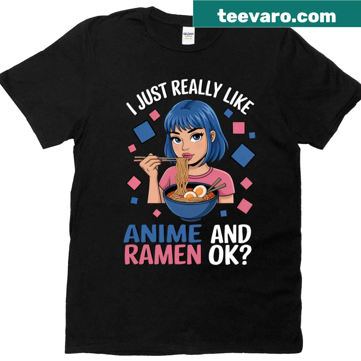 Anime-themed T-shirt featuring characters eating ramen, designed for kids — on a men's t-shirt