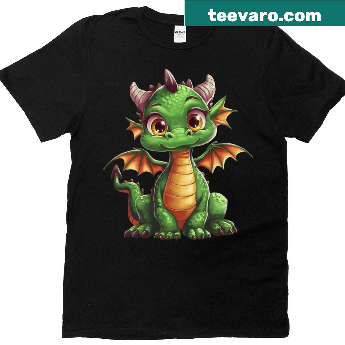 Cute anime dragon T-shirt designed for kids with a green dragon illustration — on a men's t-shirt