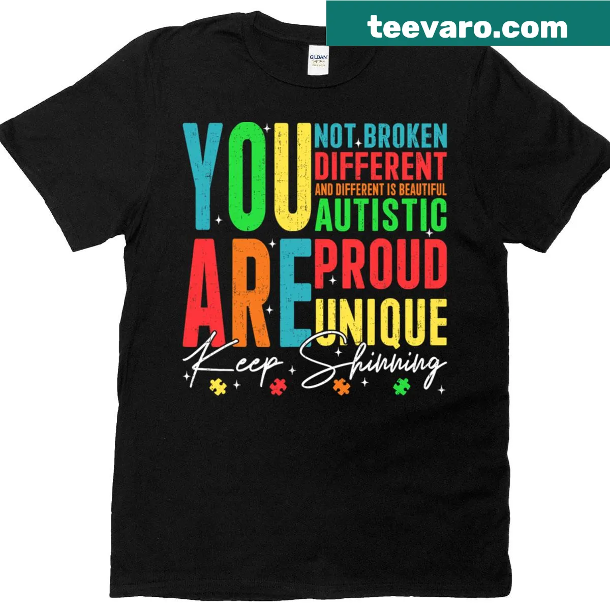 Motivational t-shirt for autism awareness featuring the phrase 'Keep Shining' — on a men's t-shirt