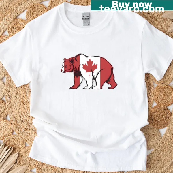 Illustration of a moose with the Canadian flag and maple leaves